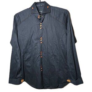 Bogosse Men’s Shirt Size 5 XL Black Brown Stitch Trim Button Up t9